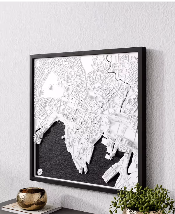 Cadou handmade — ramă 3D cu harta orașului Oslo, Norvegia
