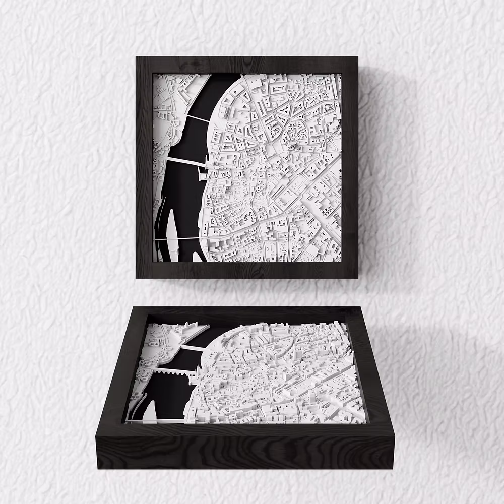 Praga, Cehia - 3D City Relief Map Frame