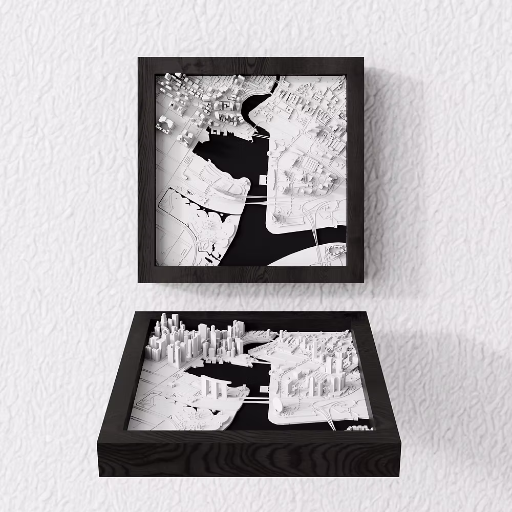 Singapore, Singapore - 3D City Relief Map Frame